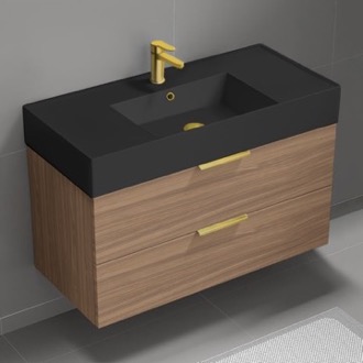 Bathroom Vanity Walnut Bathroom Vanity With Black Sink, 40